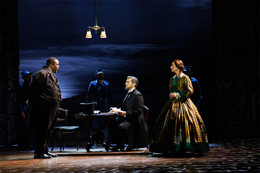 (L-R) John-Andrew Morrison, Ivan Hernandez and Carmen Cusack in La Jolla Playhouse’s world-premiere musical 3 Summers of Lincoln; photo by Rich Soublet II.